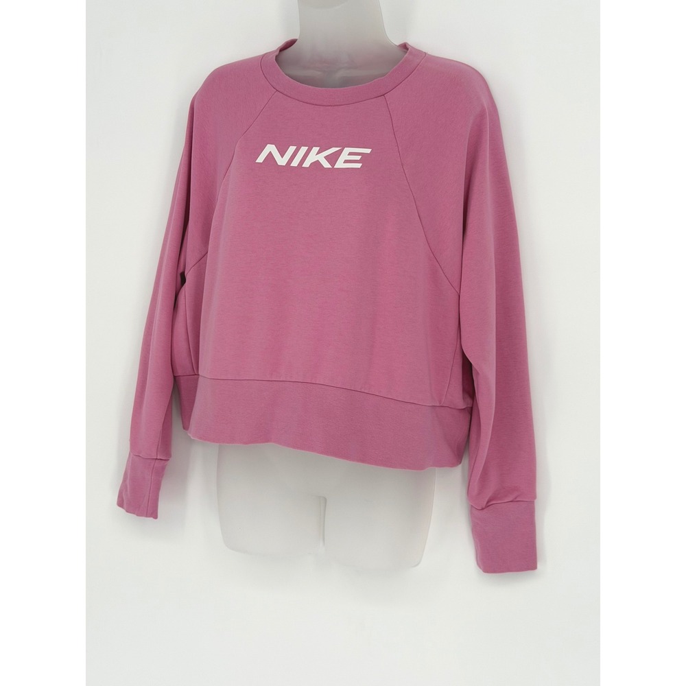 Nike Dri-FIT Cropped Sweatshirt Pink Long Sleeve Athletic Gym L Athleisure 93-08 - Picture 2 of 10